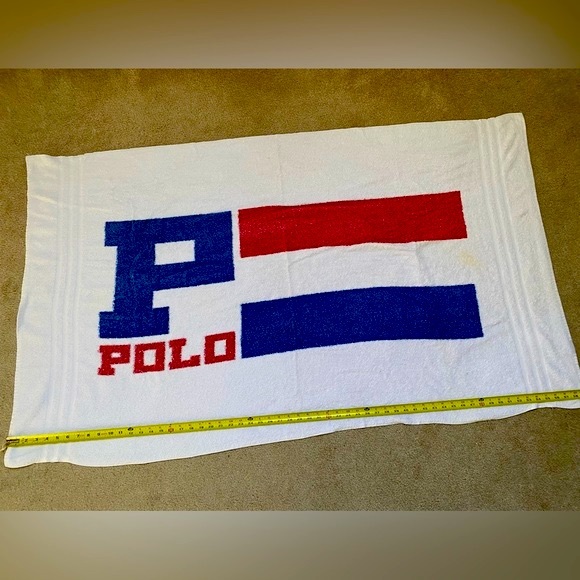 Polo “Ralph Lauren” Vintage Full Size Beach Towel:Red, White, & Blue Terry Cloth - Picture 2 of 5